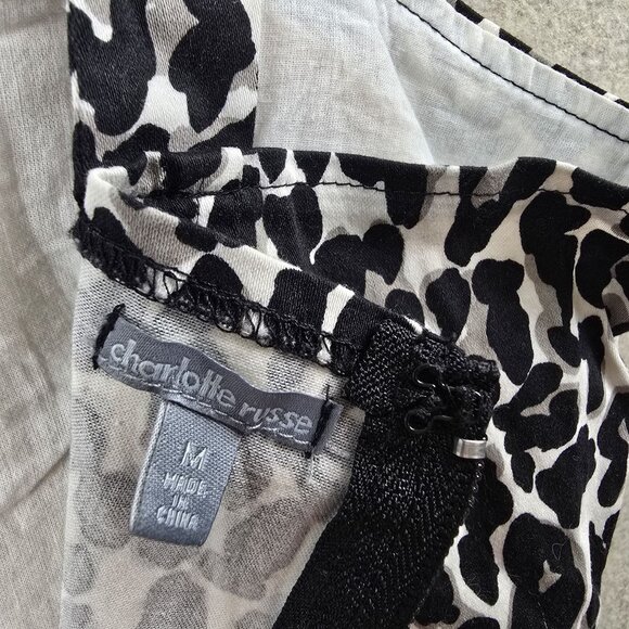 Black & White Leopard Print Womens Crop Top Medium Cotton Blend Zipper Back - Picture 5 of 8